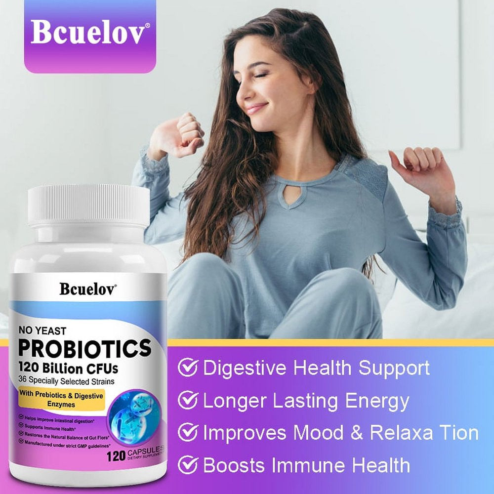 Bcuelov Probiotics 120 Billion CFU - 36 Strains with Prebiotics & Digestive Enzymes, Gut Digestive & Immune Support