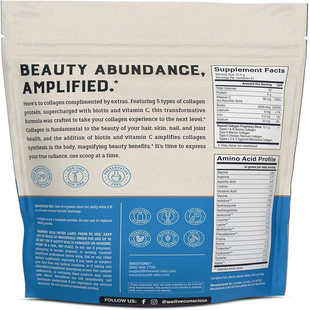 Live Conscious beyond Collagen Powder with Biotin & Vitamin C, 10G, 41 Servings