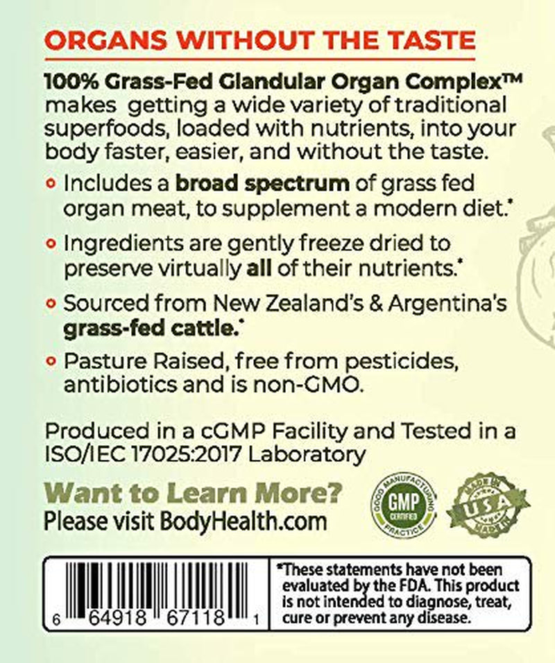 100% Grass-Fed Glandular Organ Complex: a Primal Superfood Blend of Beef Liver, Heart, Kidney and More! (150 Capsules)