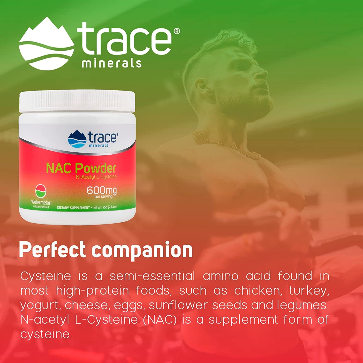 Trace Minerals | NAC Powder with N-Acetyl L-Cysteine Amino Acids | 600 Mg to Support Immune System and Normally Functioning Liver and Kidneys | Natural Watermelon Flavor | 30 Servings, 2.6 Oz Jar