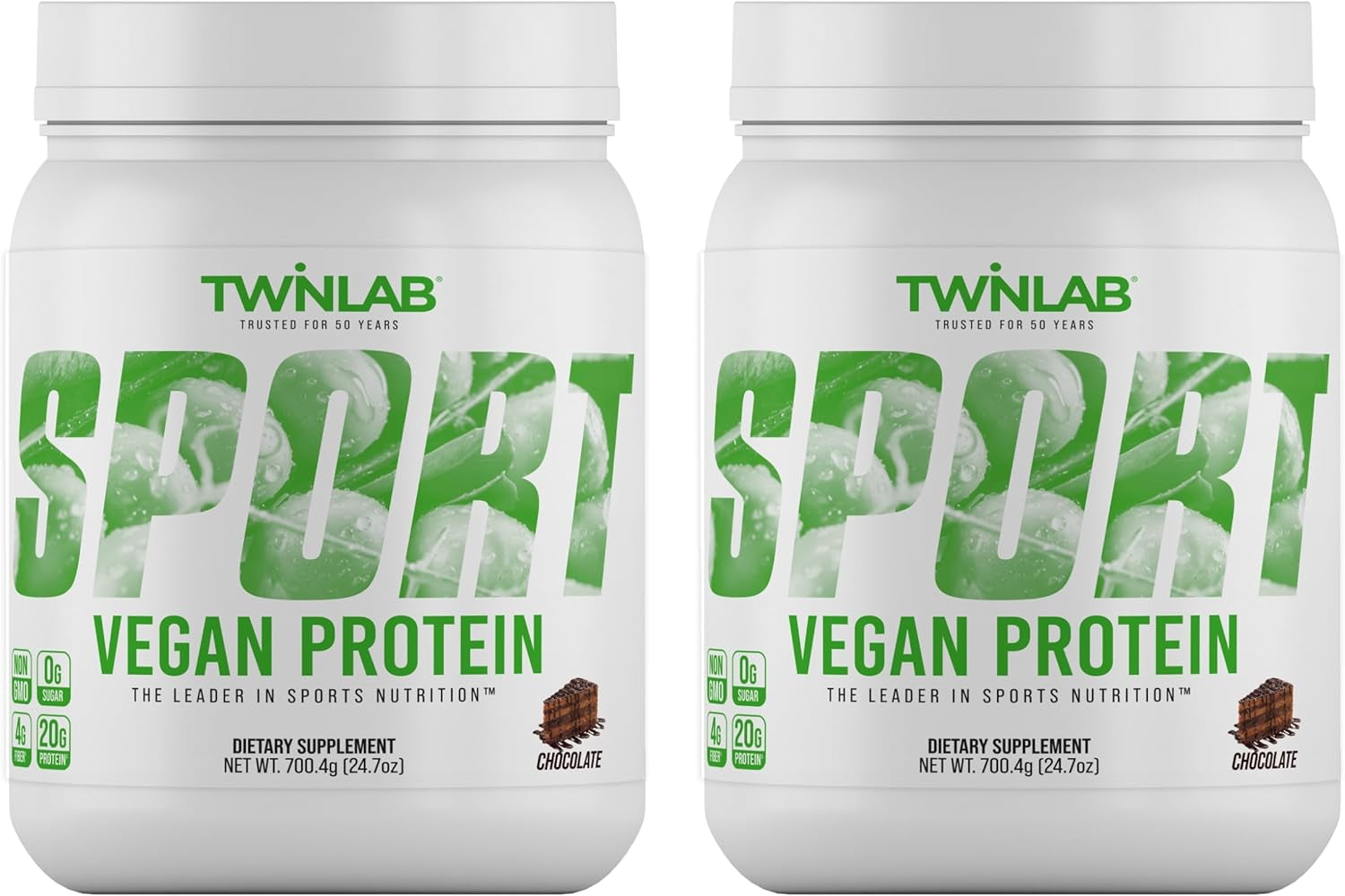Twinlab Sport Vegan Protein Powder, Chocolate, 24.7 Oz - 20 Servings (Pack of 2)