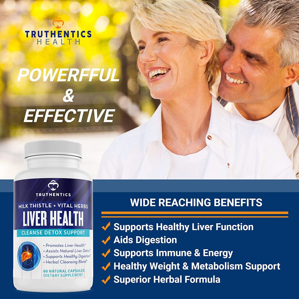 Truthentics Liver Health Support Supplement - Cleanse Detox & Repair Formula with Milk Thistle Dandelion Root Chicory Root Turmeric Artichoke Extract for Liver Detox - 60 Capsules