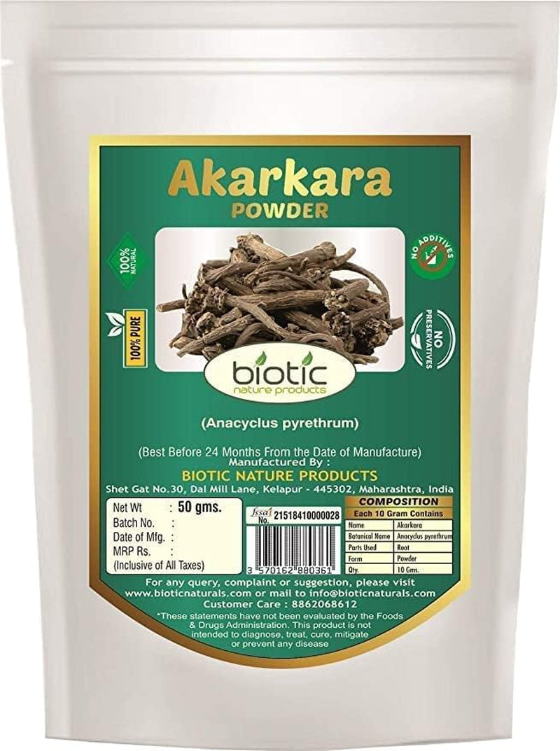 SJH Biotic Akarkara Root Powder (Anacyclus Pyrethrum),Original Akkalakarra/Pellitory Roots (50Gm X 2) - 100Gm