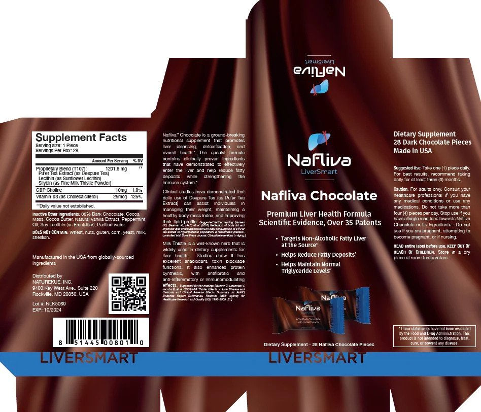 GMP Certified Nafliva Liver Smart Dark Chocolate, Liver Support, Peppermint Flavor with Pu’Er Tea Extract, Milk Thistle, Weight Management, Blood Health Balance (28 Count) by Naturekue