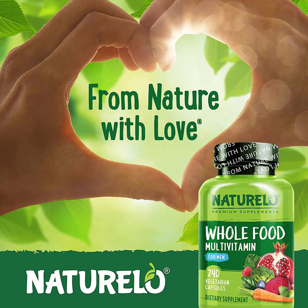 NATURELO Whole Food Multivitamin for Men - Vitamins, Minerals, Antioxidants, Organic Extracts - Vegetarian - for Energy, Brain, Heart, Eye Health - 240 Vegan Capsules