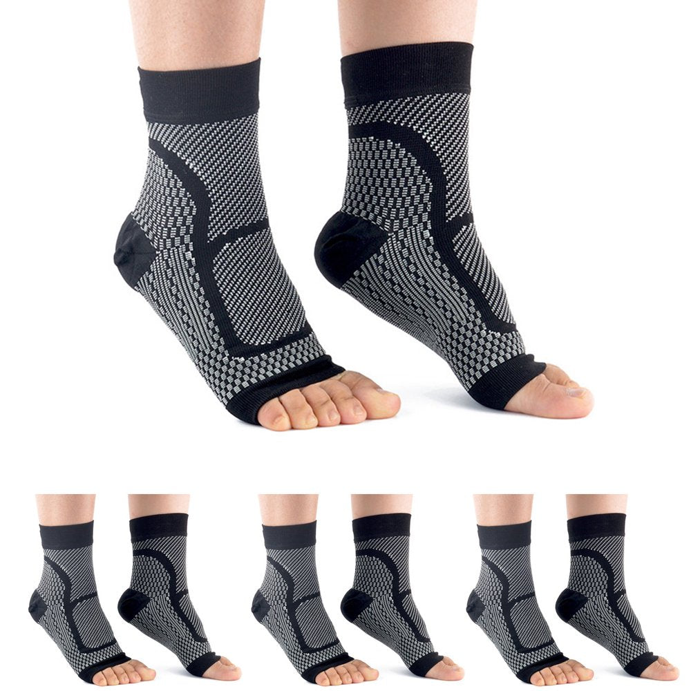 4 Pairs Neuropathy Socks, Foot Compression Ankle Brace for Men and Women(Black-L/Xl)