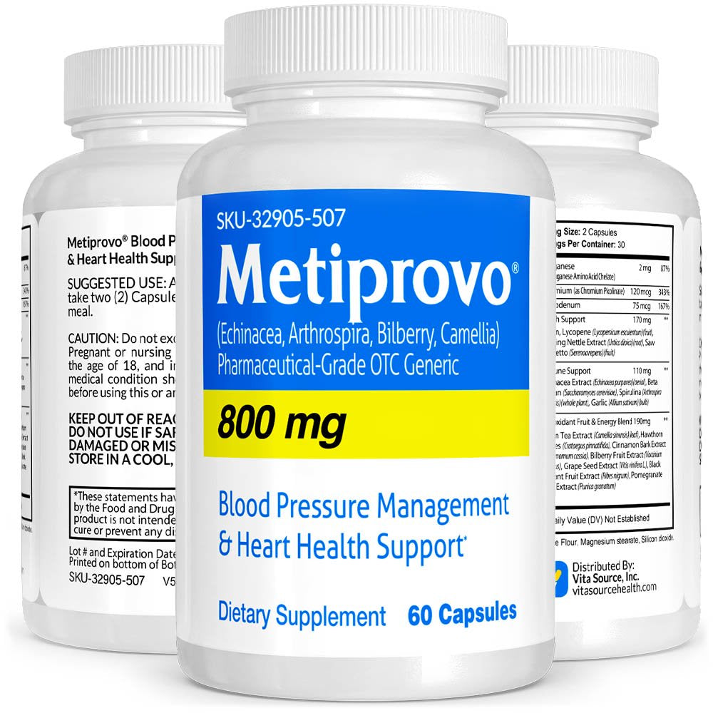 Metiprovo Pharmaceutical Grade OTC for Blood Pressure Management & Heart Health Support, Natural Alternative Metoprol, No Side Effects, Vitasource