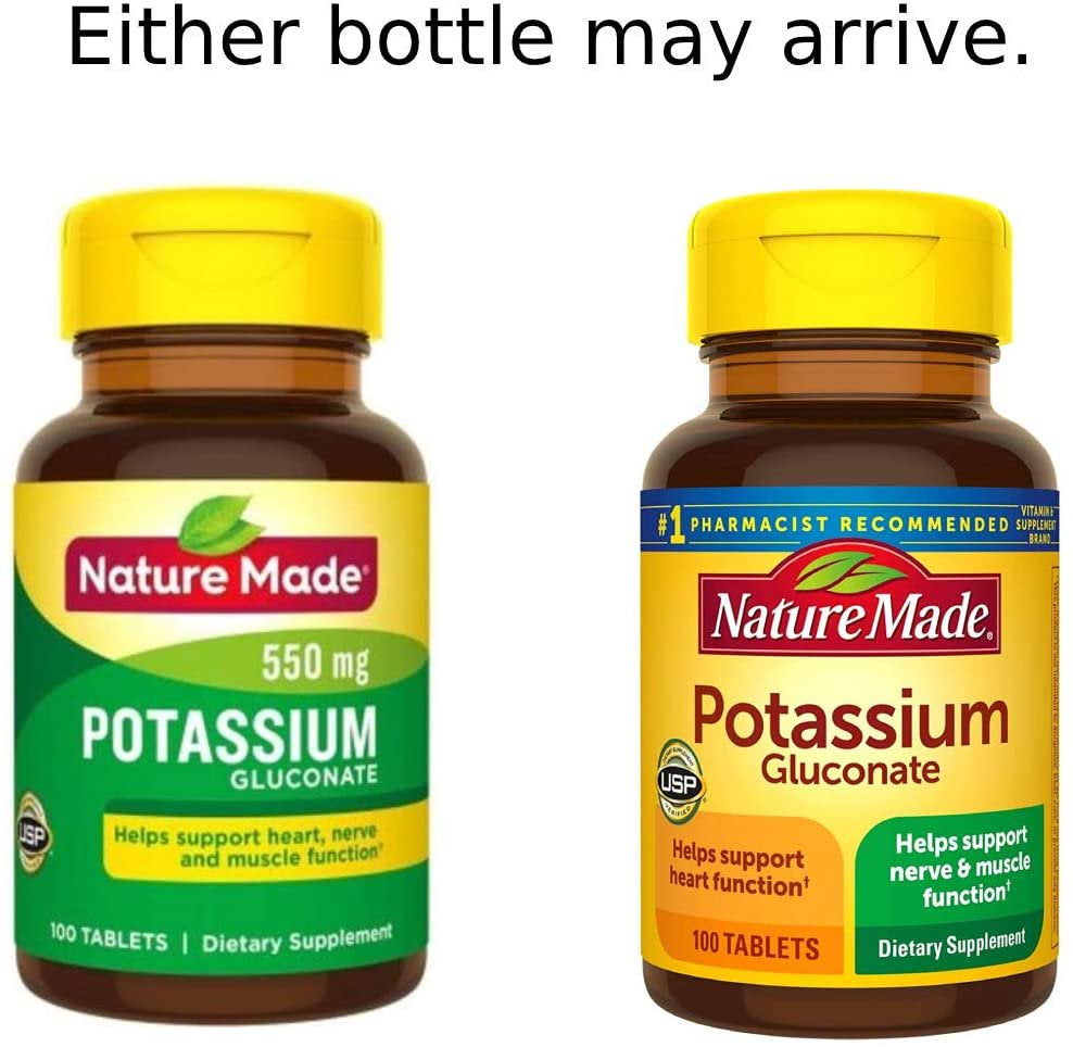 Nature Made Potassium Gluconate 550 Mg Tablets, 100 Ea (Pack of 2)