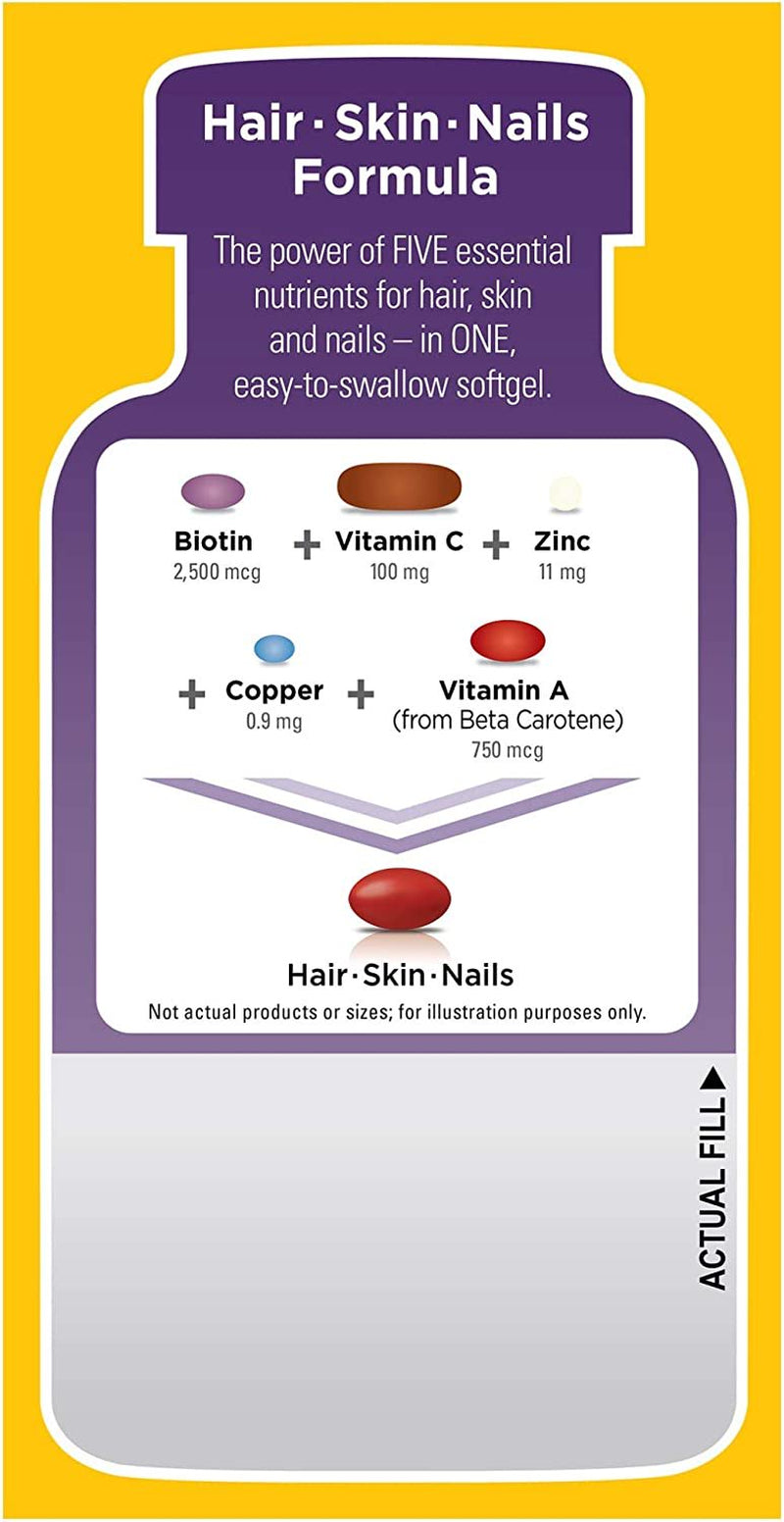 Nature Made Hair Skin and Nails with Biotin 2500 Mcg, Dietary Supplement for Healthy Hair Skin and Nails Support, 120 Softgels, 120 Day Supply