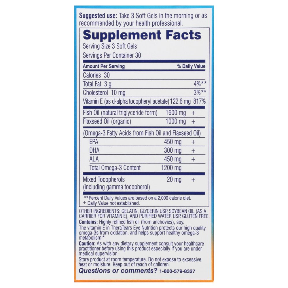 Theratears 1200Mg Omega 3 Supplement for Eye Nutrition, 90 Count