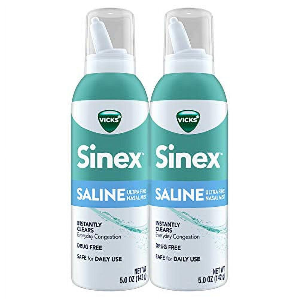 Vicks Sinex, Saline Nasal Spray, Daily Use, Gentle Ultra-Fine Nasal Mist, Drug-Free Everyday Sinus Congestion Relief, Non-Habit Forming, Drug-Free, 5 FL OZ (Pack of 2)