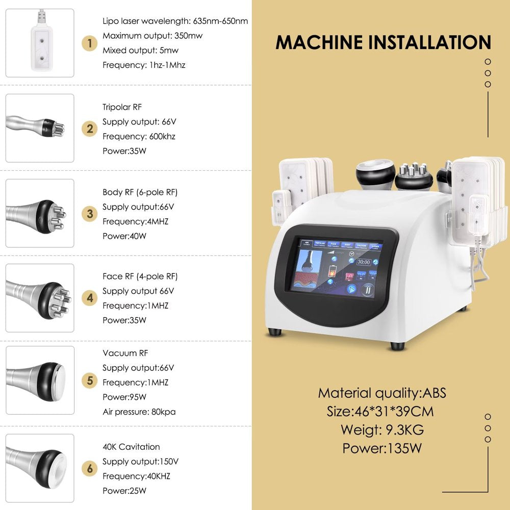 Nantfun Typical 6In1 Body Ma-Ssager Cavitation Machine, Body Slim/Ming Device for Belly Slim /Fit Body/Facial Beauty Builting,Complete Configuration,Contour