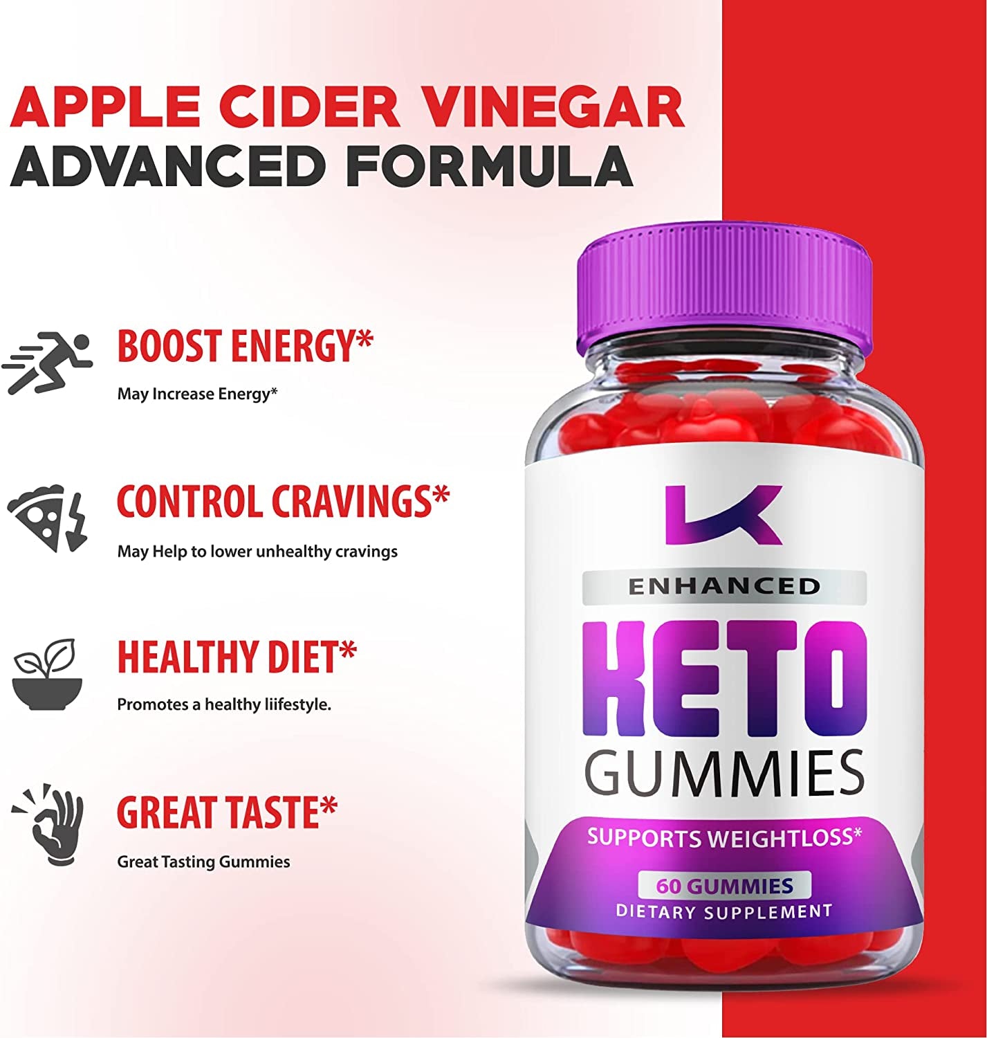 Enhanced Keto Gummies, Enhanced Keto ACV Gummies, Vegan, Non GMO 1000Mg Formula, Enhanced ACV Gummies plus Keto, Enhanced ACV Keto Gummies with Apple Cider Vinegar and Vitamin B12, B6 (60 Gummies)