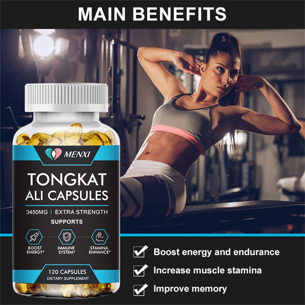 Menxi Ultra Tongkat Ali Extract Capsules 3450Mg Maximum Strength - Increase Energy Build Muscle - 120 Capsules (60 Days Supply)