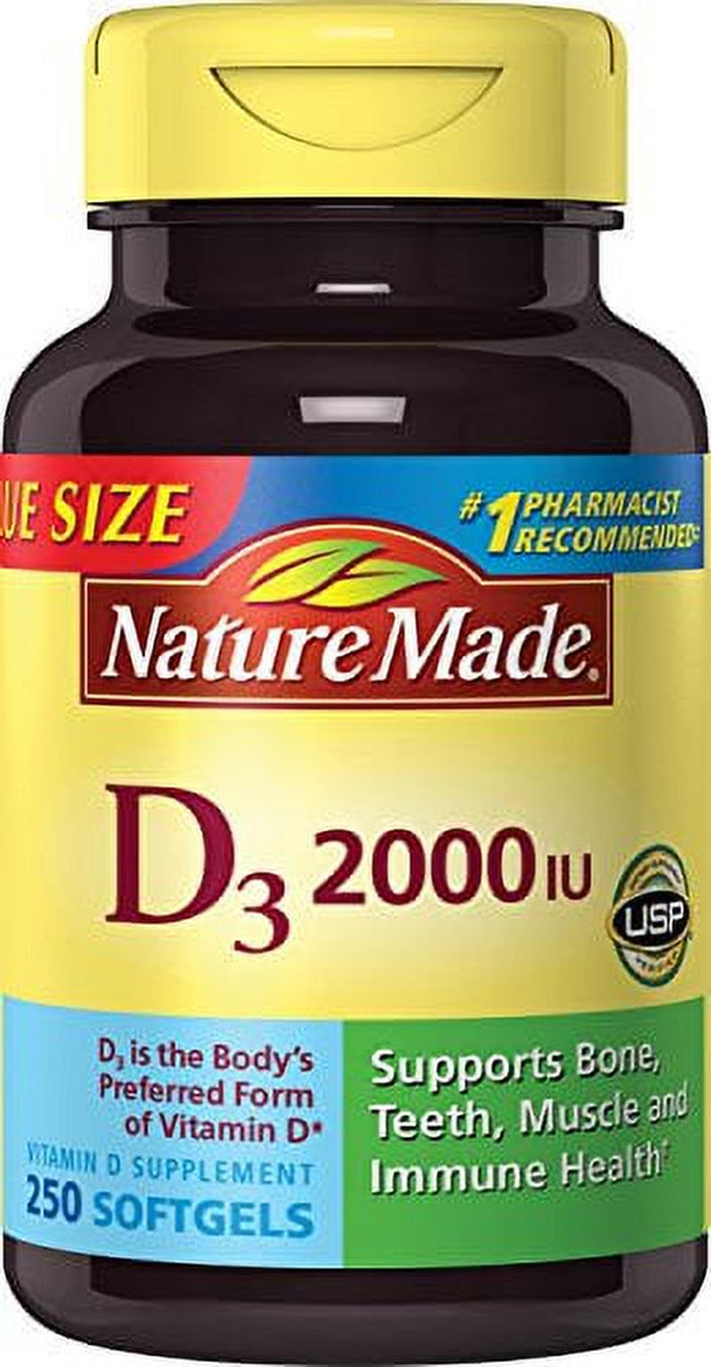Nature Made Vitamin D3 2000 IU (50 Mcg) Softgels, 250 Count Everyday Value Size for Bone Health? (Packaging May Vary)