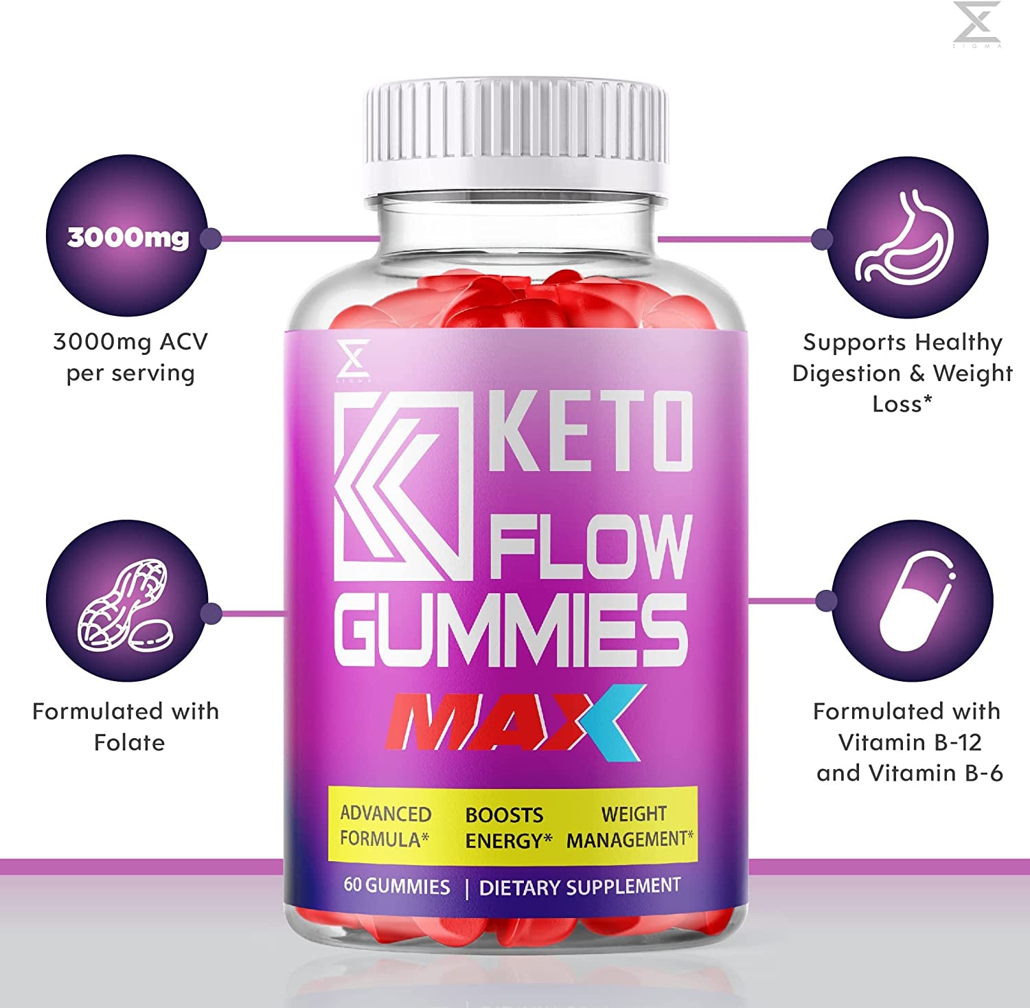 (2 Pack) Keto Flow ACV Gummies Max 3000Mg ACV Keto Gummies Keto Flow Gummy Bears Keto Flo (120 Gummies)