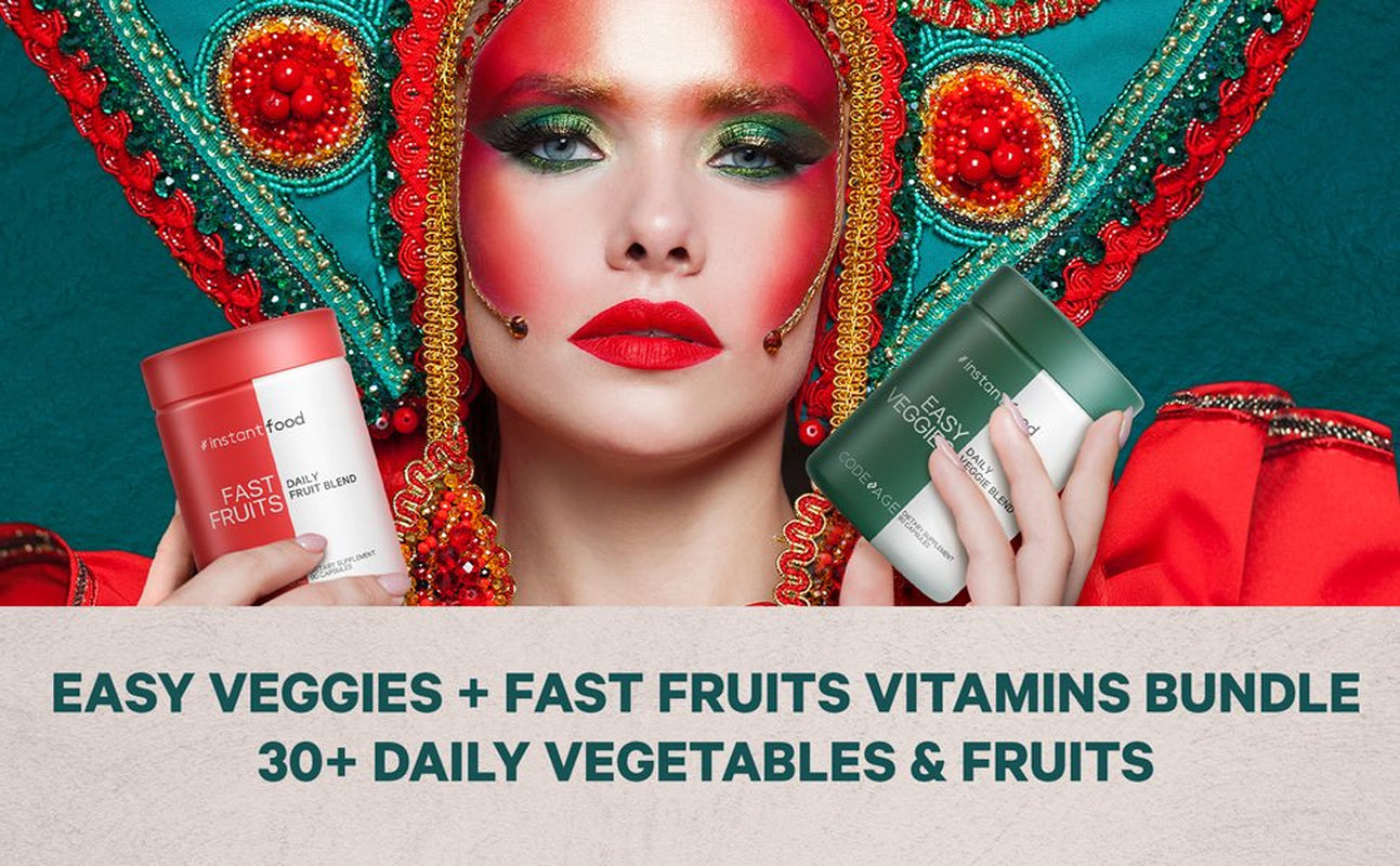 Codeage Instantfood Easy Veggies + Fast Fruits Bundle, Whole Food Greens Vegetable & Fruits Vitamins, 180 Ct