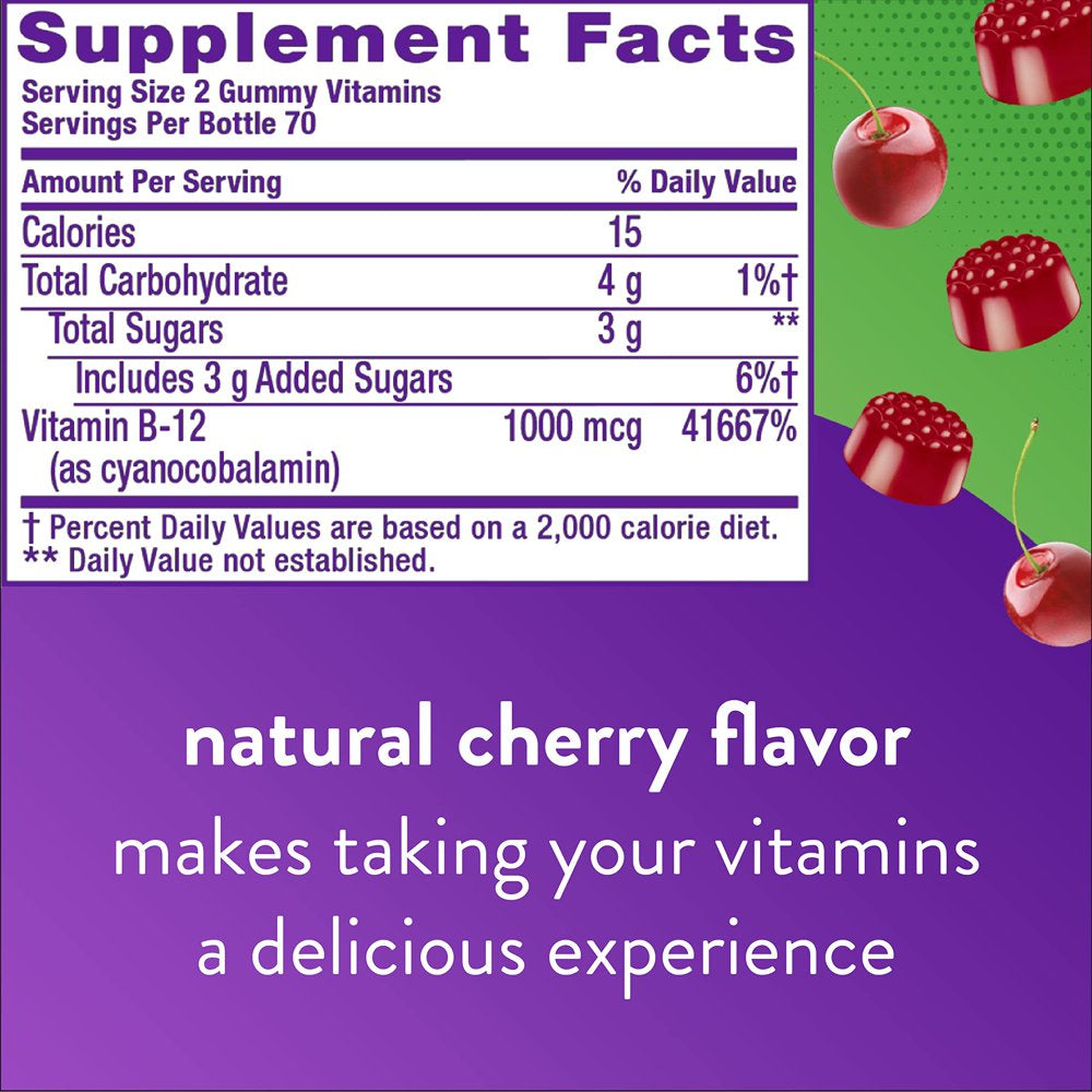 Vitafusion Extra Strength Vitamin B12 Gummy Vitamins for Energy Metabolism Support and Nervous System Health Support, Cherry Flavored, America’S Number 1 Gummy Vitamin Brand, 45 Day Supply, 90 Count