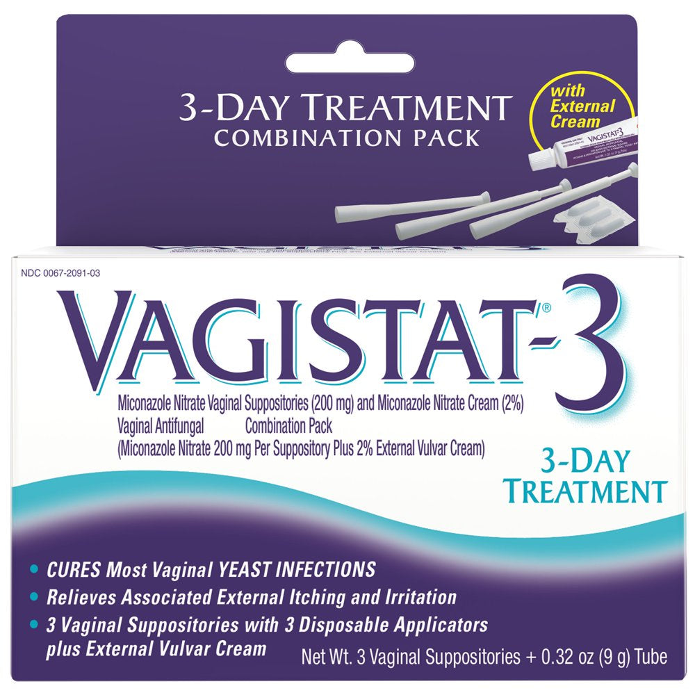 Vagistat, 3 Day Treatment for Yeast Infections, 3 Suppositories (Miconazol Nitrate 200Mg Suppositories plus 2% External Cream)