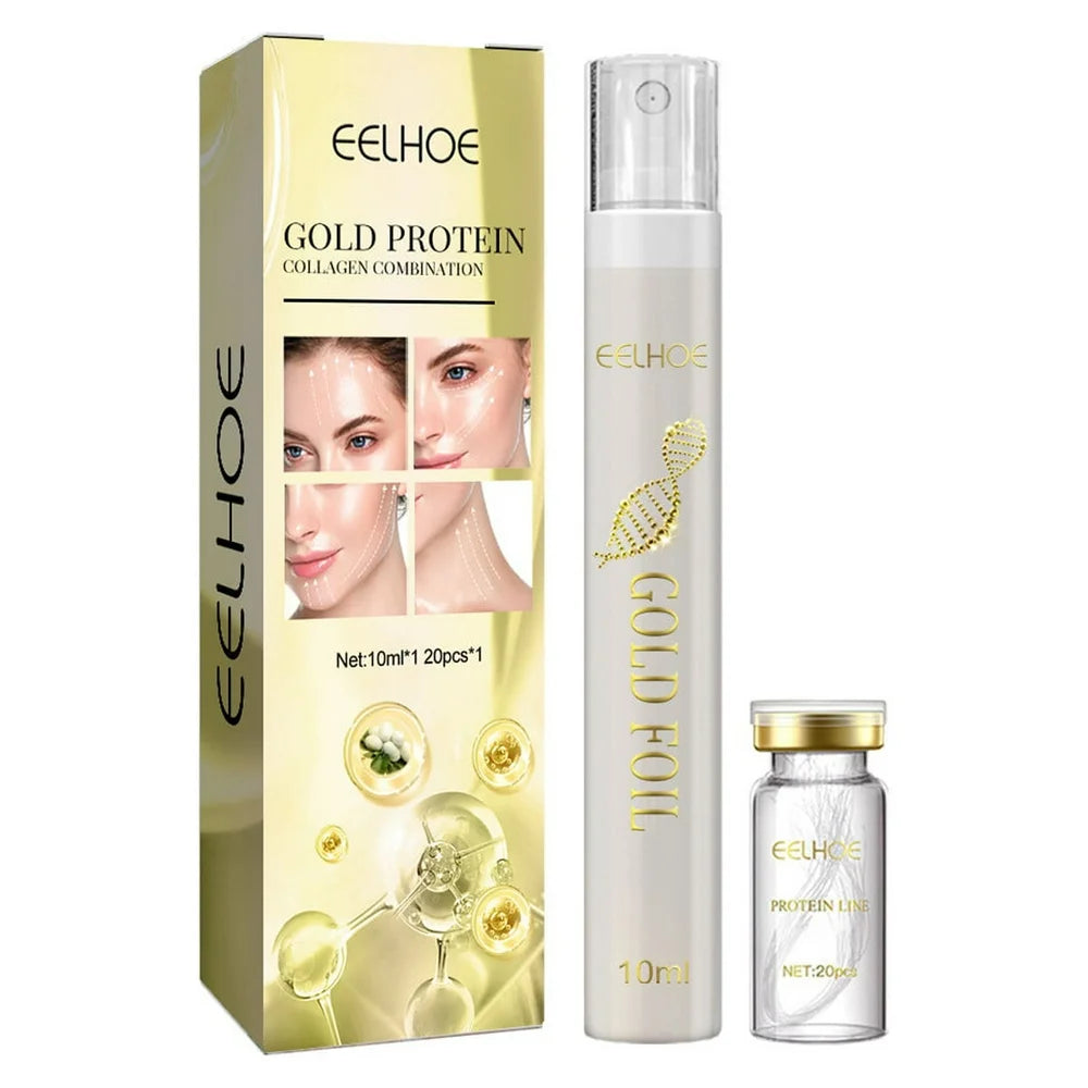 Kokovifyves Beauty & Personal Care Soluble Protein Thread Combined with Nano Gold Essence Gold Protein Peptide Thread Carving Essence Water-Soluble Collagen Fade Fine Lines Thread Lift Set 10Ml