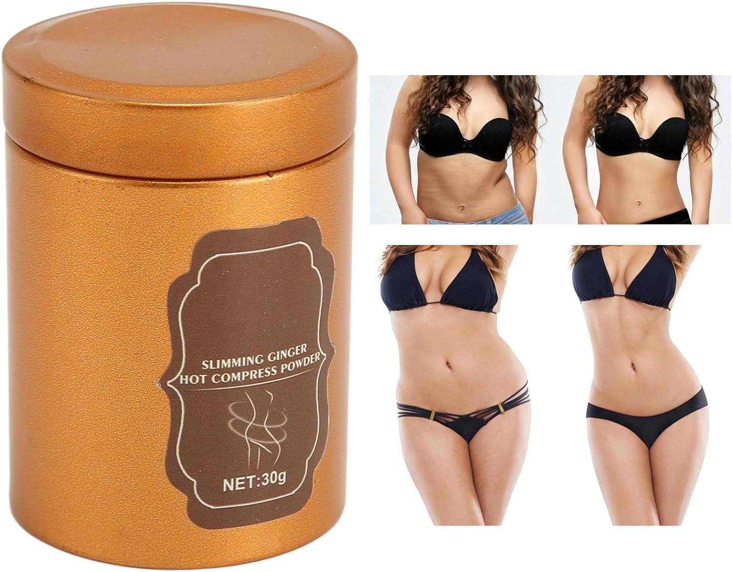 Zjchao Hot Ginger Compress Powder, Tummy and Thighs Tightening Lazy Shaping Belly and Powder Body Mask, for Belly Leg 30G