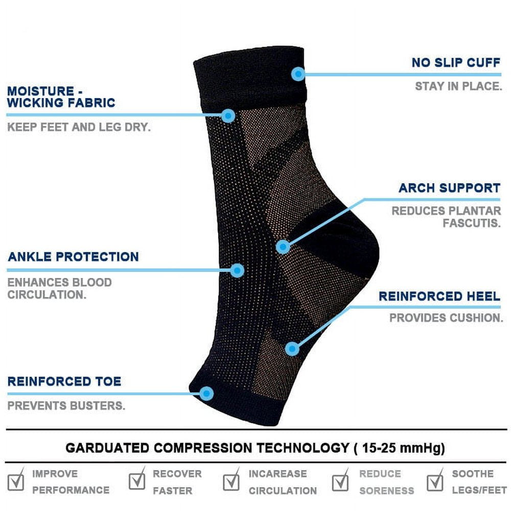 5Pairs Neuropathy Socks Ankle Compression Sleeve for Swelling, Plantar Fasciitis, Sprain, Neuropathy - Nano Brace for Women & Men (S/M,Red)