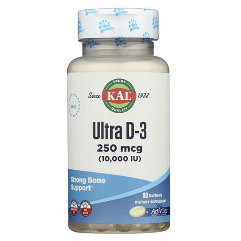 KAL Ultra Vitamin D-3 10000 IU | Liquid-Fill Activgels | Healthy Immune Function & Bone Support | No Soy | 90 Softgels