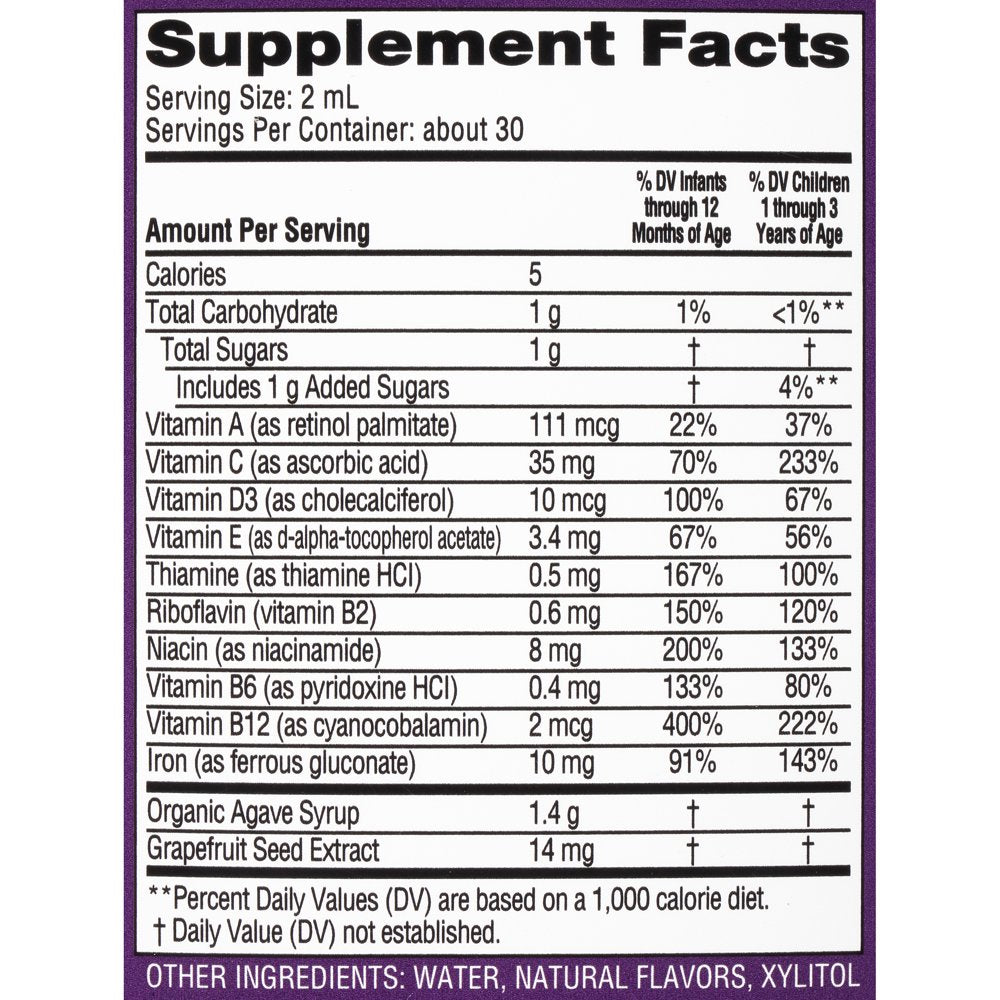 Zarbee'S Naturals Baby Multivitamin with Iron Supplement, Grape, 2 Fl Oz