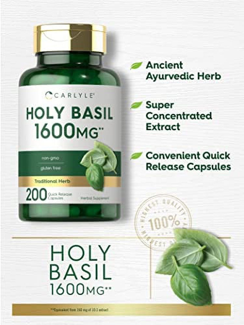 Carlyle Holy Basil 1600 Mg | 200 Capsules | Tulsi Holy Basil Leaf Extract | Herbal Supplement | Non-Gmo, Gluten Free