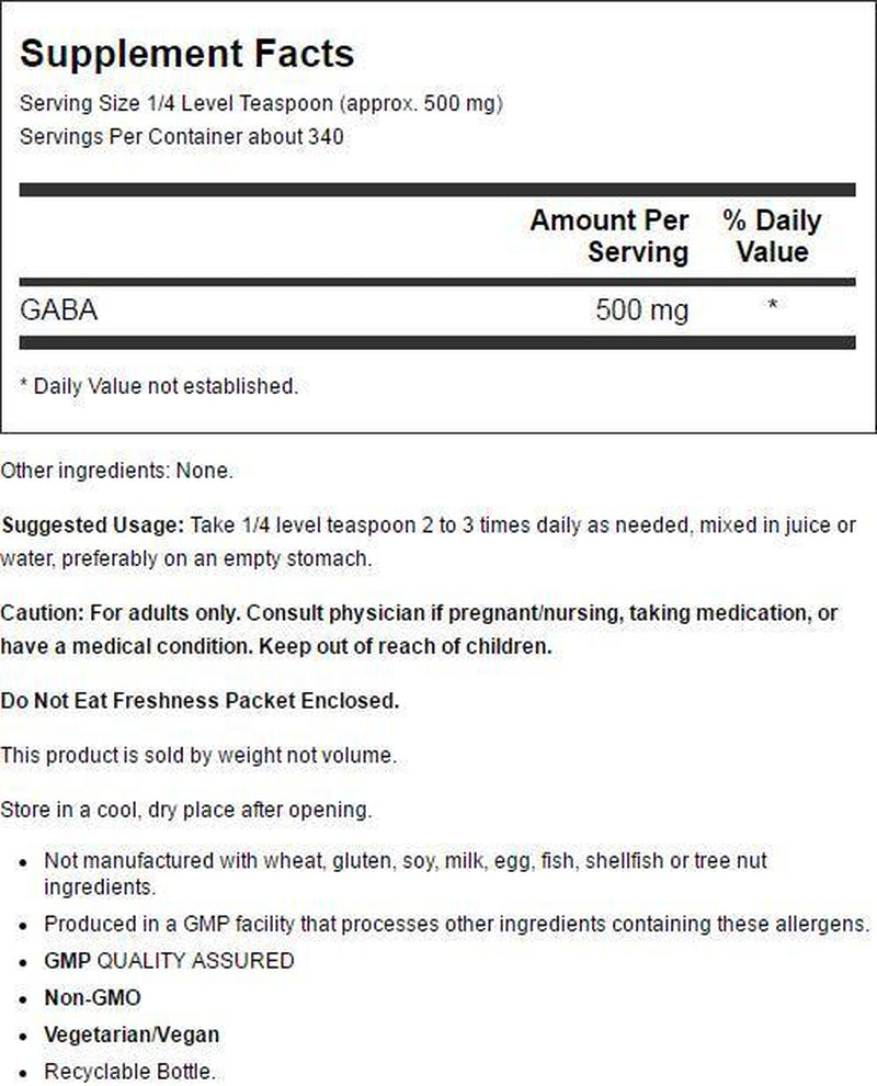 NOW Supplements, GABA (Gamma-Aminobutyric Acid) Powder, Neurotransmitter Support*, 6-Ounce