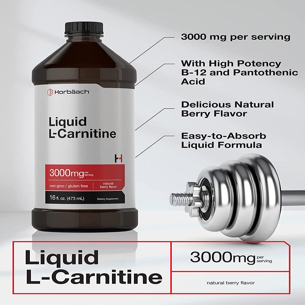 L-Carnitine Liquid 16 Oz | 3000 Mg | Natural Berry Flavor | by Horbaach