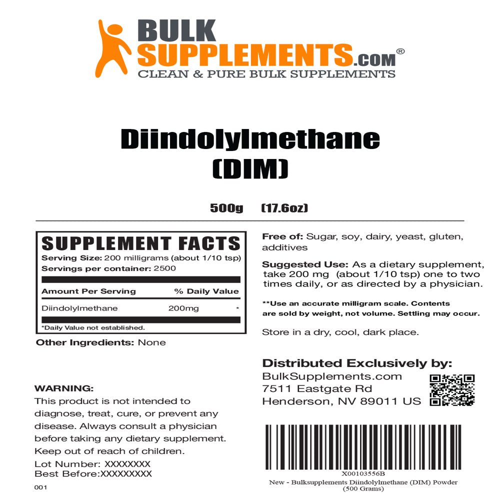 Bulksupplements.Com Diindolylmethane (DIM) Powder - Female Hormone Balance Supplement - Estrogen Balance for Women - DIM Supplement (500 Grams - 1.1 Lbs)