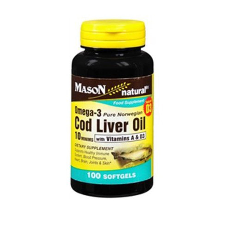 Mason Natural Omega - 3 Cod Liver Oil with Vitamin a and D3 Food Supplement Softgels - 100 Ea, 2 Pack