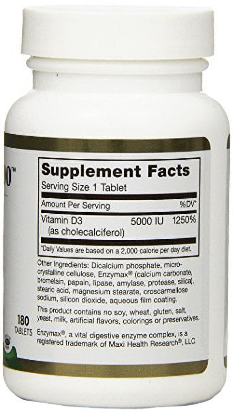 Maxi Health Natural Vitamin D3 - "5000 IU" - Nutrition Supplement , 180 Tablets , Kosher