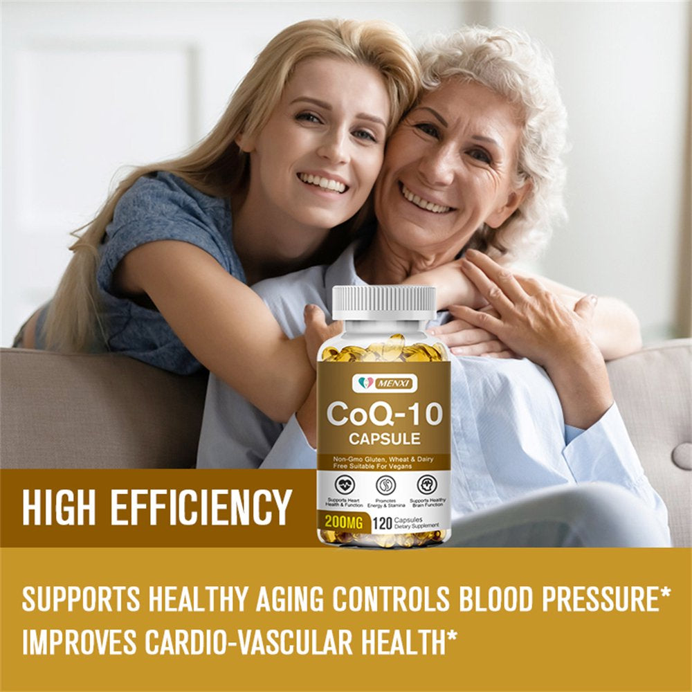 100% Natural Coenzyme Q10 200Mg Antioxidant Support for Heart, Brain, Immunity & Liver Support - 120 Capsules