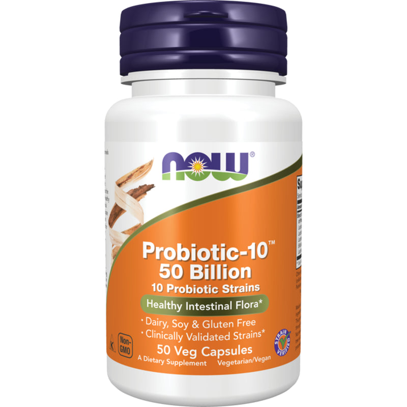 NOW Supplements, Probiotic-10™, 50 Billion, with 10 Probiotic Strains, Strain Verified, 50 Veg Capsules