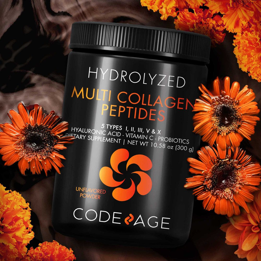 Codeage Multi Collagen Peptides + Probiotics Black Edition, Vitamin C, Hyaluronic Acid, 10.58 Oz