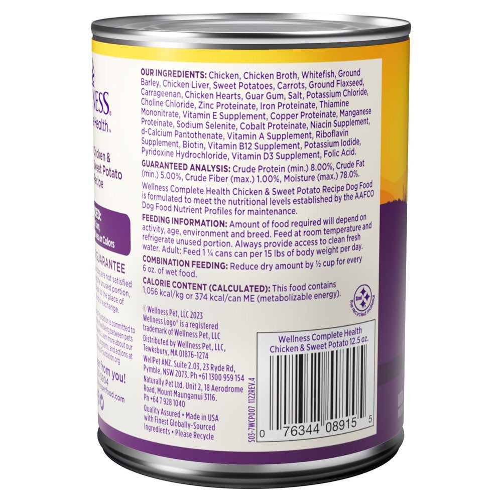 Wellness Complete Health Natural Wet Canned Dog Food, Chicken & Sweet Potato, 12.5-Ounce Can (Pack of 12)