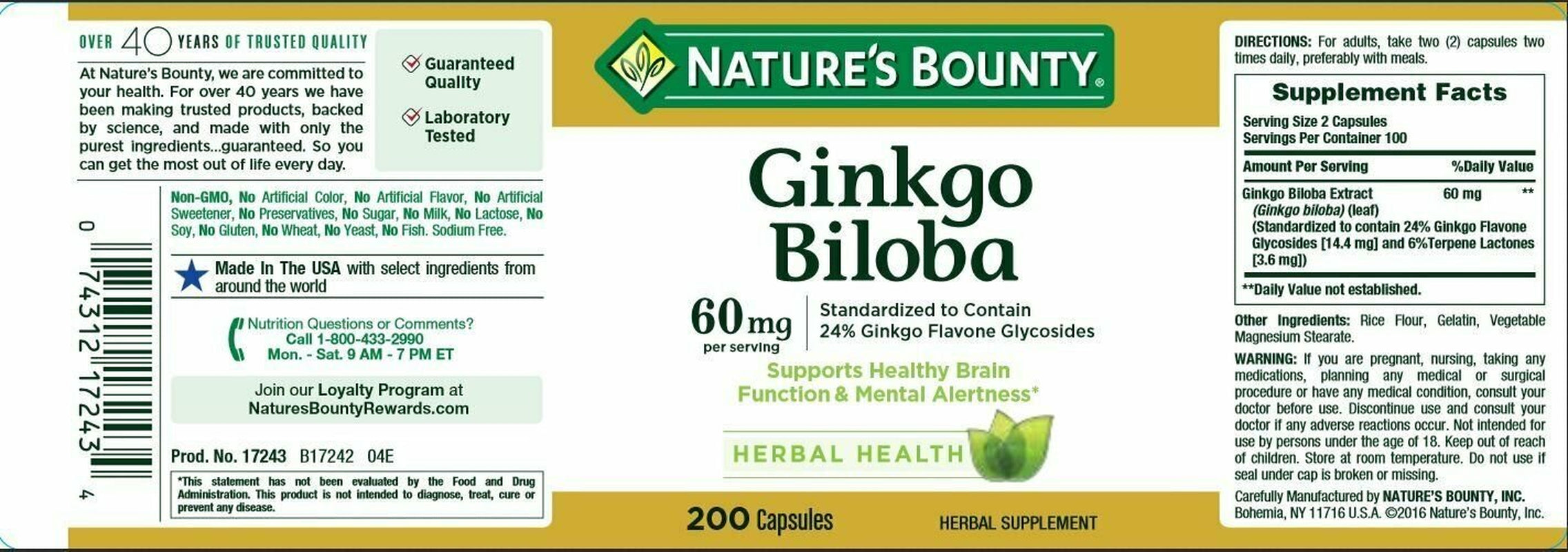 Nature'S Bounty Ginkgo Biloba 60Mg Capsules 200 Ea