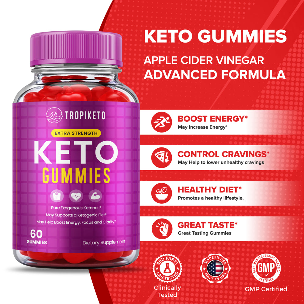 (3 Pack) Tropiketo Keto Gummies for Weight Loss Tropi Keto ACV Gummies Extra Strength Apple Cider Vinegar Supplement (180 Gummies)