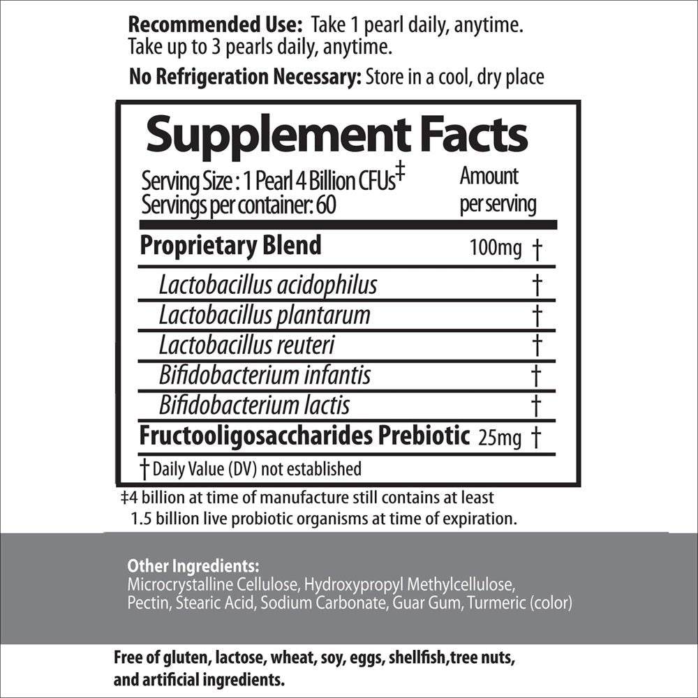 60 Day Supply - Earth?S Pearl Probiotic & Prebiotic - for Women, Men and Kids - Advanced Digestive Gut Health and Enzyme Support - One a Day Pearls - Billions of Live Cultures