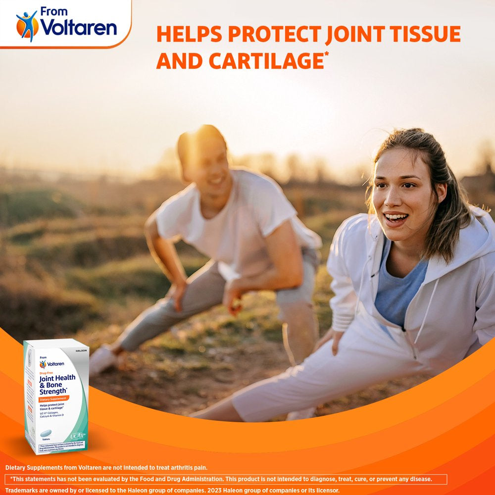 Joint Health & Bone Strength Dietary Supplement from Voltaren, with UC-II® Collagen, Calcium, and Vitamin D – 30 Count Bottle