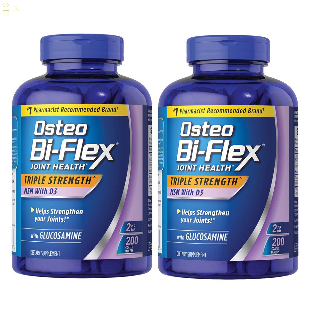 2 PACK | Osteo Bi-Flex 1,500Mg Glucosamine Hcl Tablets, 200 Ct.| with MSM & D3