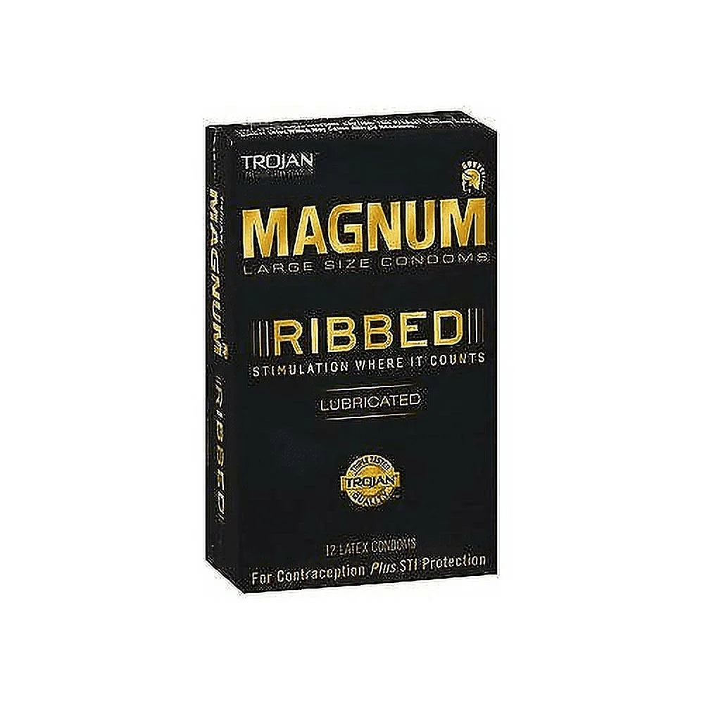 Trojan Magnum Heightened Condom Sliky Smooth Ribbed Lubricated 12Ct, 5-Pack