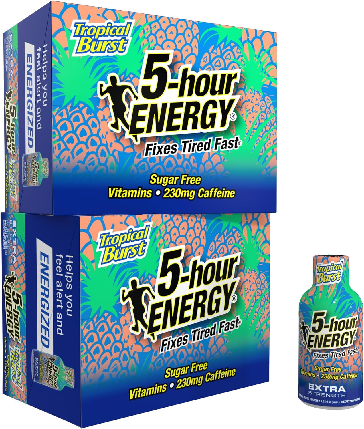 5-Hour ENERGY Extra Strength Energy Shot | Tropical Burst Flavor | 1.93 Oz. | 24 Count | Sugar-Free & Zero Calories | B-Vitamins & Amino Acids | 230Mg Caffeinated Energy Shot | Dietary Supplement