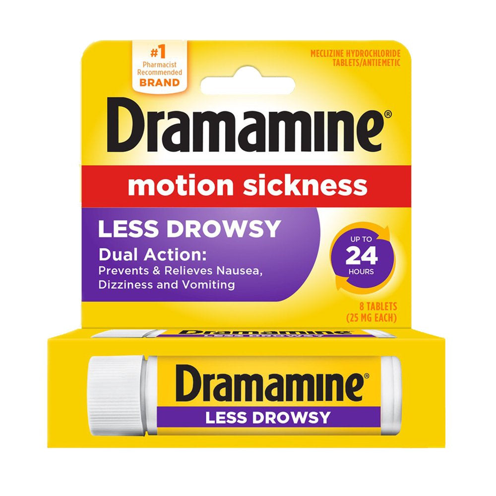 Dramamine All Day Less Drowsy, Motion Sickness Relief, 8 Count