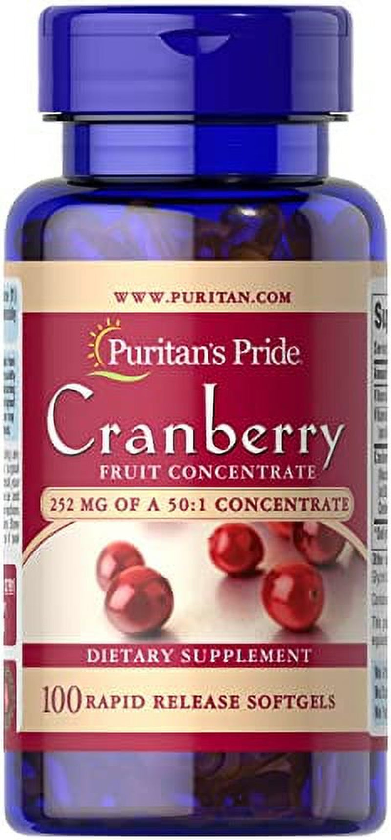 Triple Strength Cranberry Fruit Concentrate 12,600 Mg, Supports Urinary and Bladder Health, 100 Count by Puritan'S Pride