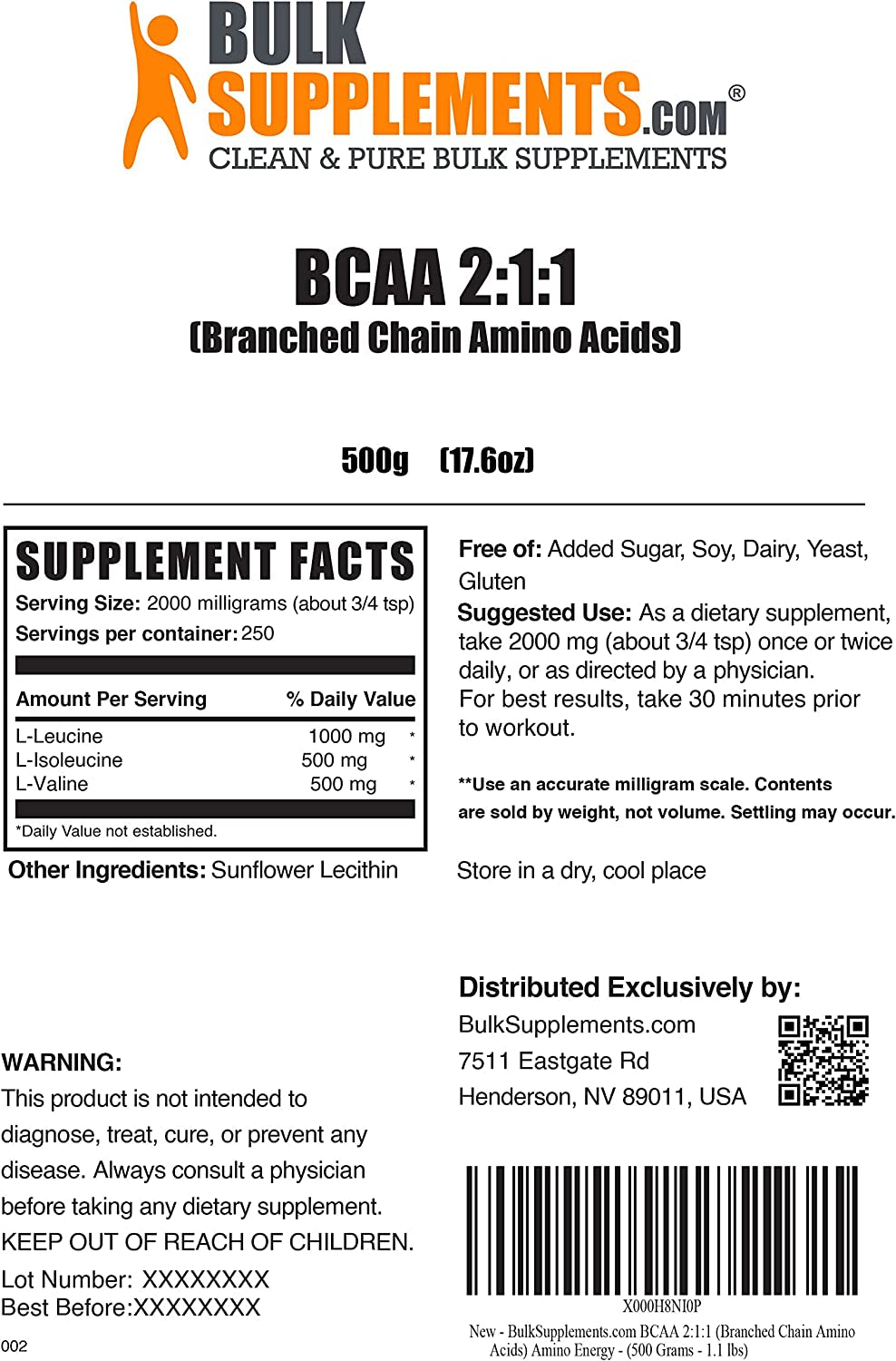 BULKSUPPLEMENTS.COM BCAA 2:1:1 Powder (Branched Amino Acids) 500G, with Creatine Monohydrate Powder (Micronized) 500G, & L-Citrulline Malate 2:1 Powder 500G Bundle