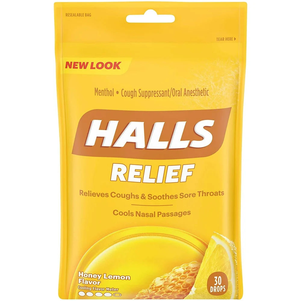 HALLS Relief Honey Lemon Cough Drops, 30 Drops