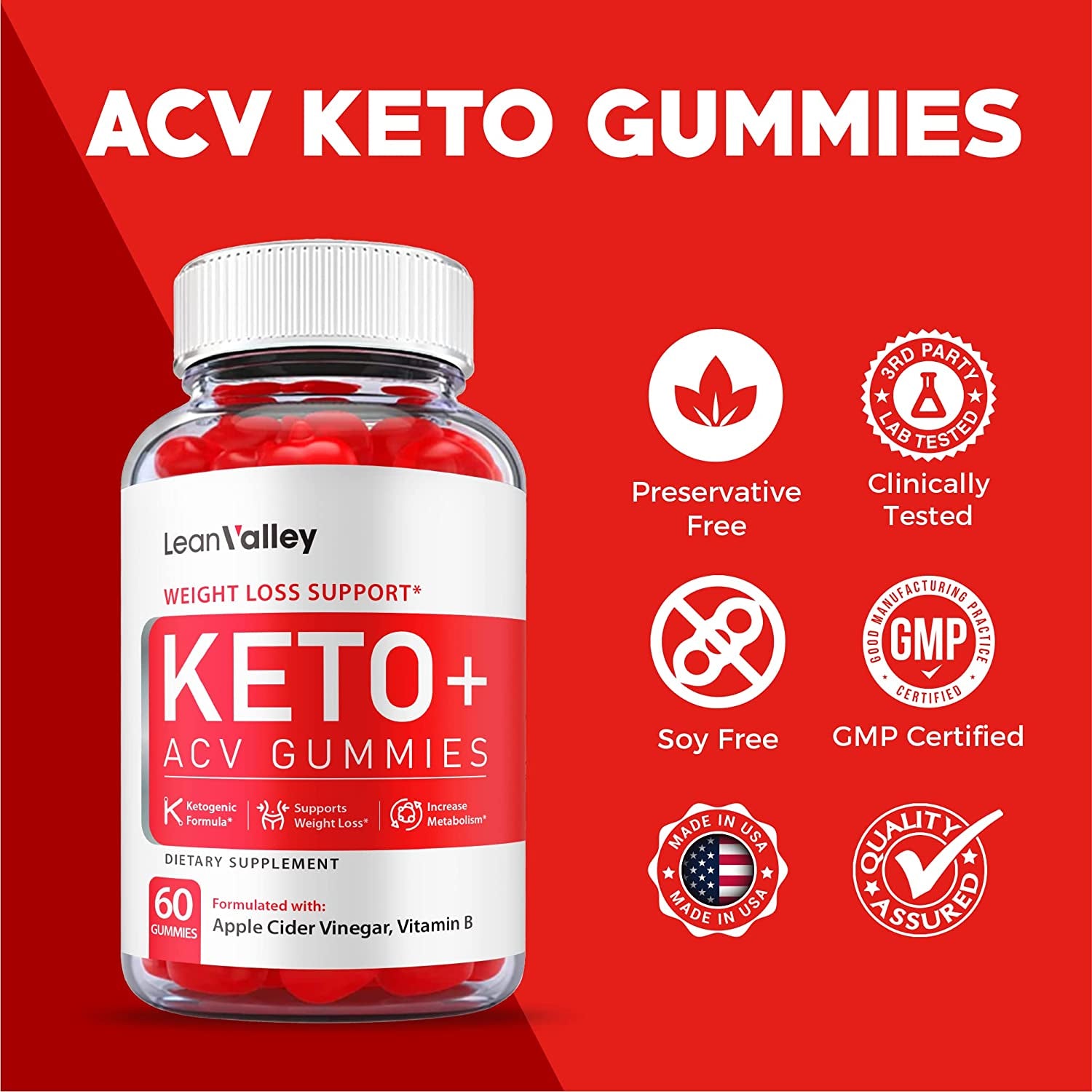 Lean Valley Keto ACV Gummies, Lean Valley Keto Gummies, Vegan, Non GMO 1000Mg Advanced Formula, Lean Valley Gummies, Lean Valley ACV Gummies with Apple Cider Vinegar, Vitamin B12 Gummy (60 Gummies)